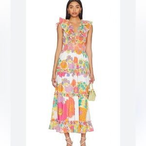 Love the Label Vibrant Floral Maxi Dress with Ruffle Accents S